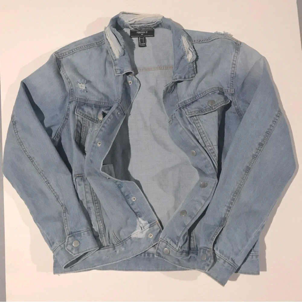 Forever 21 Distressed & Ripped Denim Jacket - Picture 1 of 6